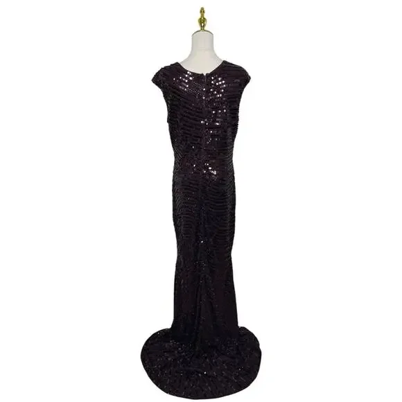 Mac Duggal 5441 Brown & Black Embellished‎ Cap Sleeve Dress Size 6 $598 - Picture 7 of 9
